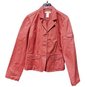 Crazy Horse Jacket Womens Large Button Up Utility‎ Pockets Casual Blazer